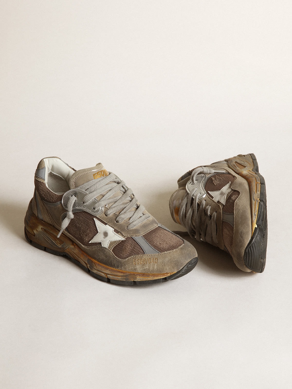 Golden Goose Men's Dad-Star In Dove Gray Mesh And Suede