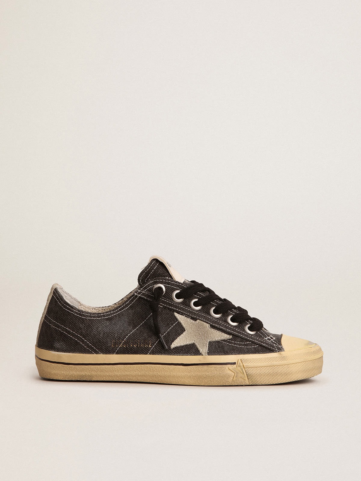 Golden Goose Men's V-Star LTD In Black Canvas With Ice-Gray Star And Heel Tab