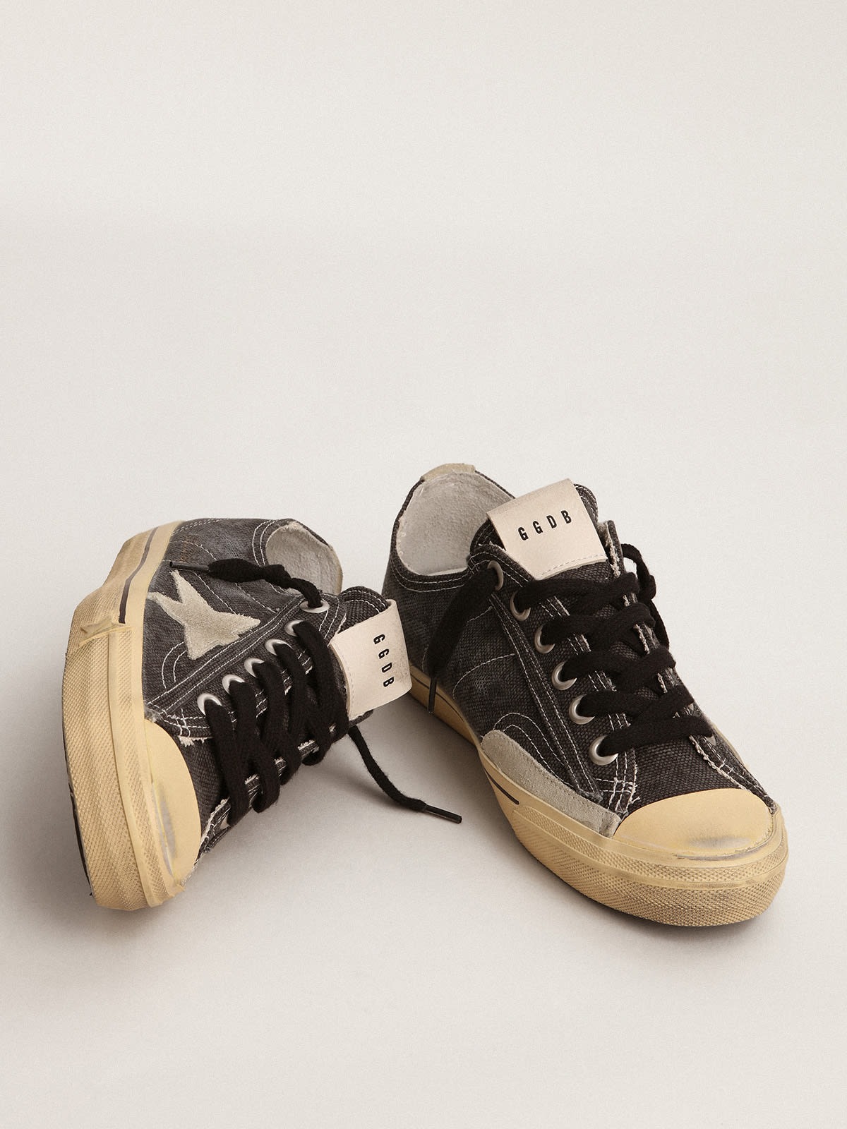 Golden Goose Men's V-Star LTD In Black Canvas With Ice-Gray Star And Heel Tab