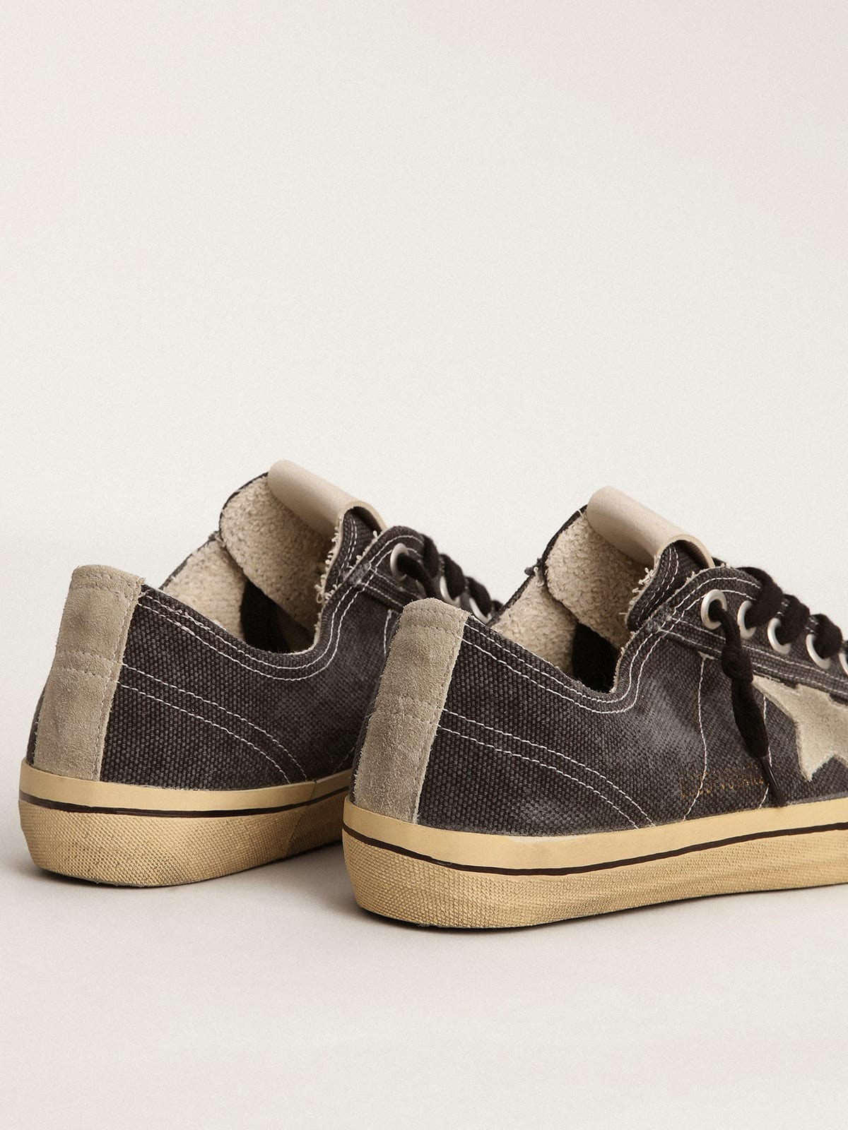 Golden Goose Men's V-Star LTD In Black Canvas With Ice-Gray Star And Heel Tab