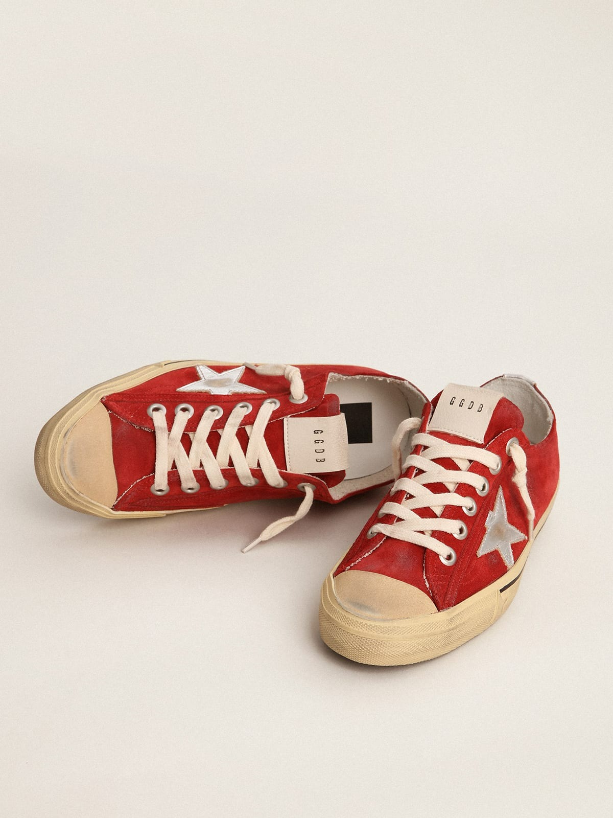 Golden Goose Men's V-Star LTD In Dark Red Suede With Silver Star And Heel Tab