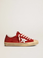 Golden Goose Men's V-Star LTD In Dark Red Suede With Silver Star And Heel Tab