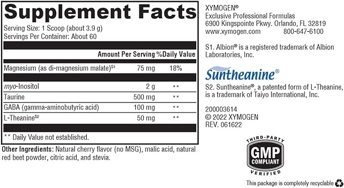 Xymogen RelaxMax Drink Mix - Cherry Flavor Mood Support Supplement - 8.25 Oz