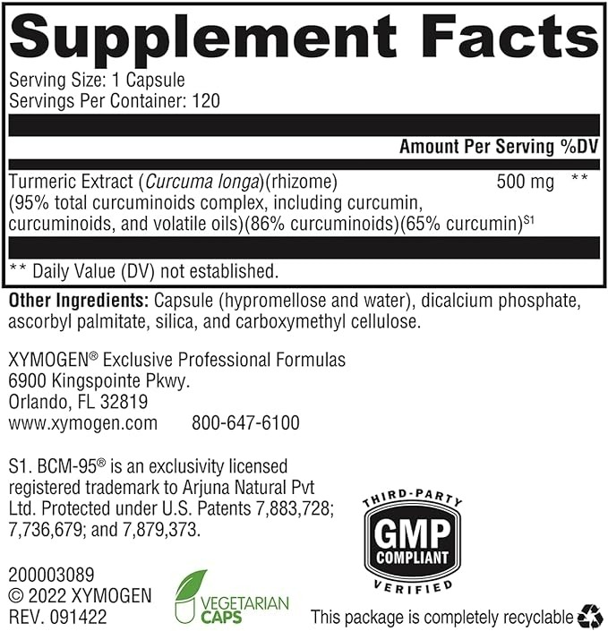 Xymogen CurcuPlex-95 - BCM-95 Curcumin Supplements - 120 Kapsül