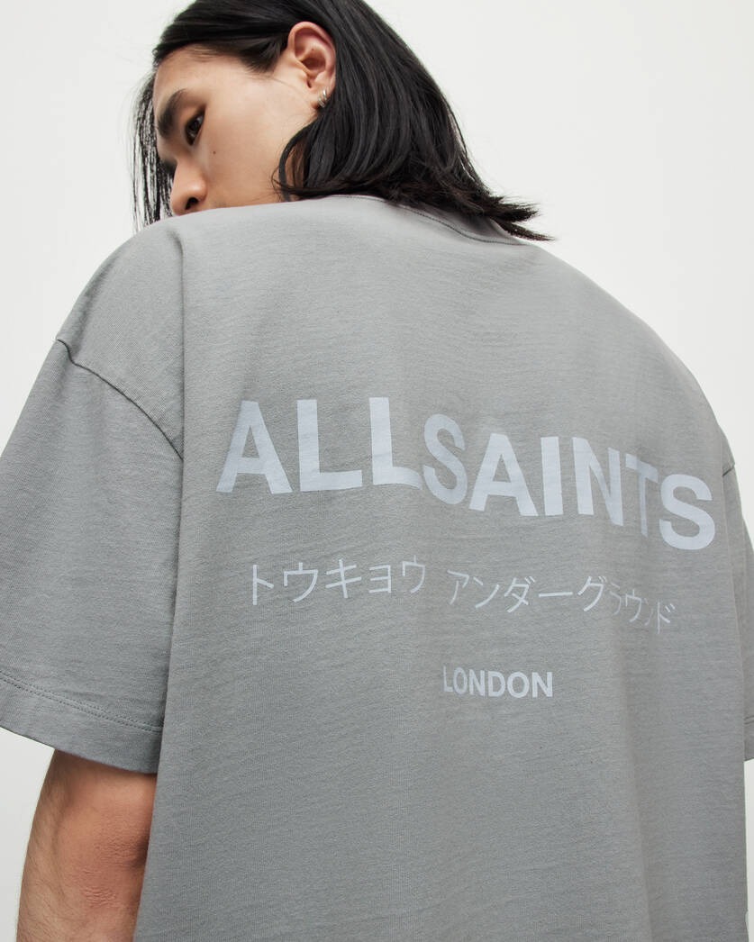 All Saints Underground Oversized Crew Neck T Shirt - Metallic Grey