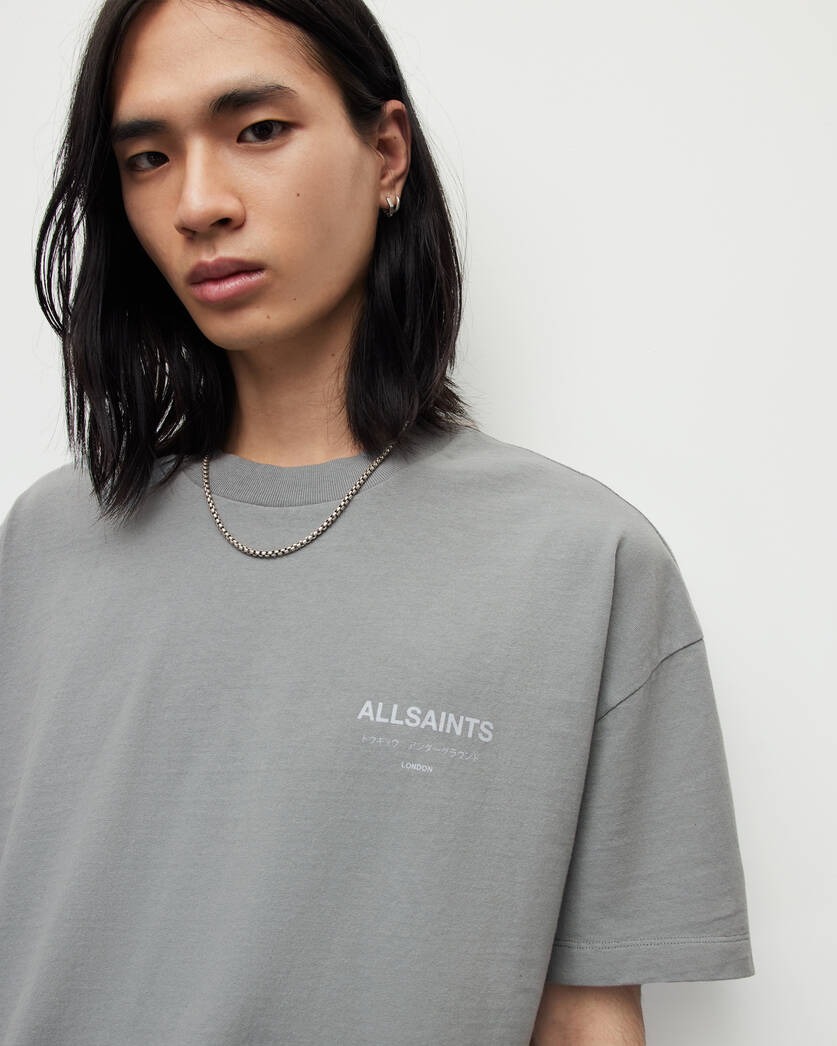 All Saints Underground Oversized Crew Neck T Shirt - Metallic Grey