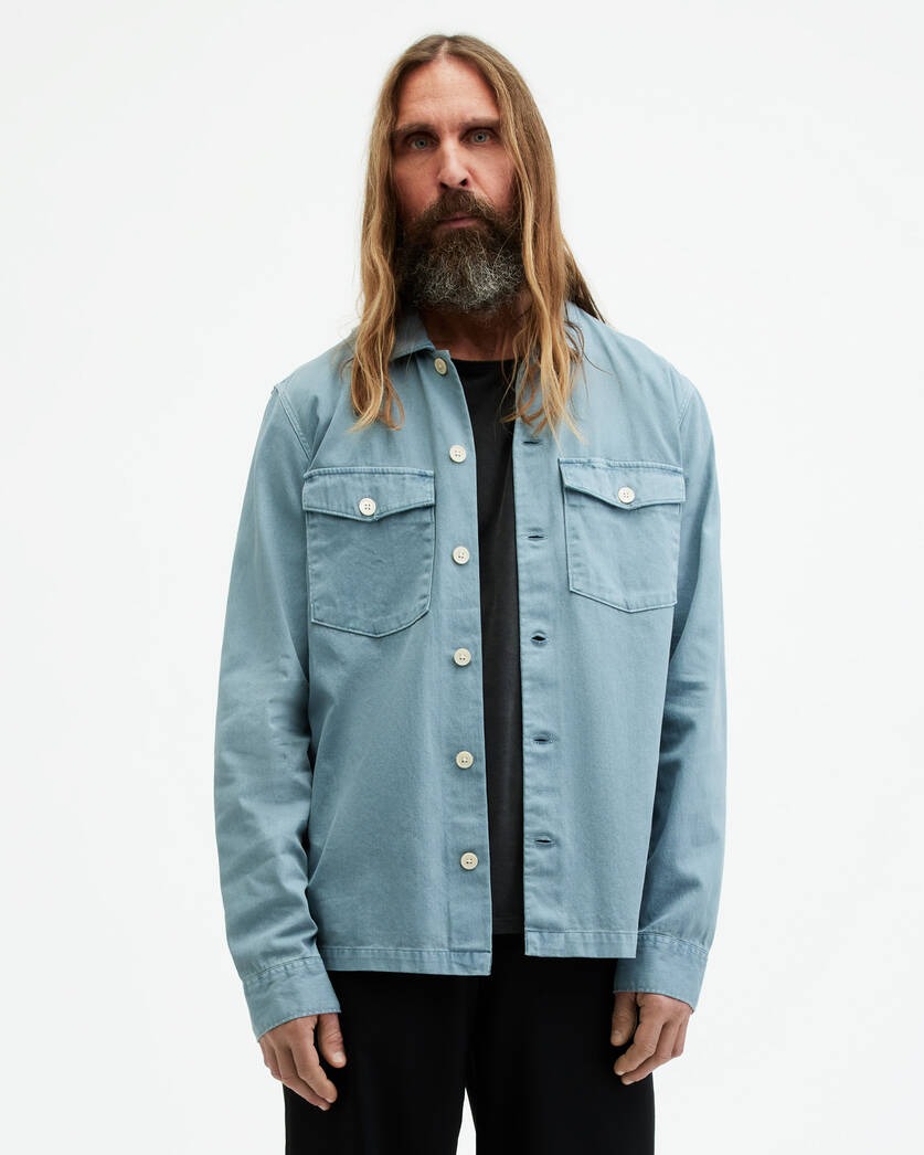 All Saints Spotter Long Sleeve Military Overshirt - Dusty Blue