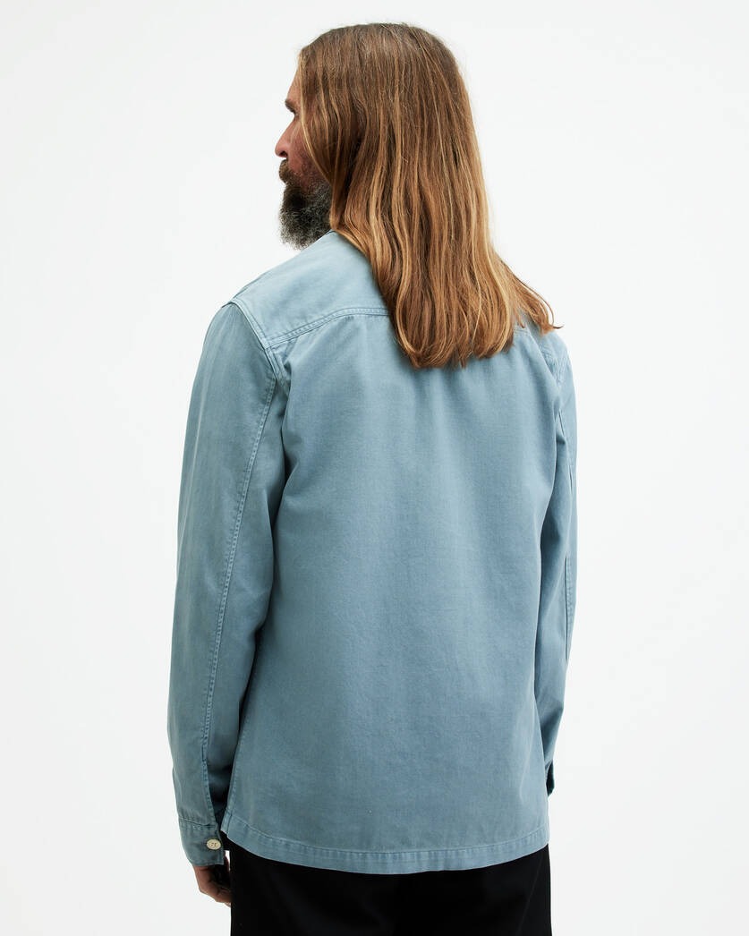 All Saints Spotter Long Sleeve Military Overshirt - Dusty Blue