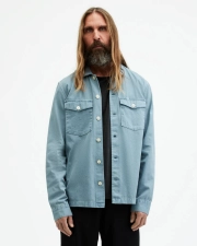 All Saints Spotter Long Sleeve Military Overshirt - Dusty Blue