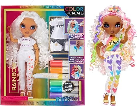 Rainbow High Color & Create Fashion DIY Doll with Washable Rainbow Markers