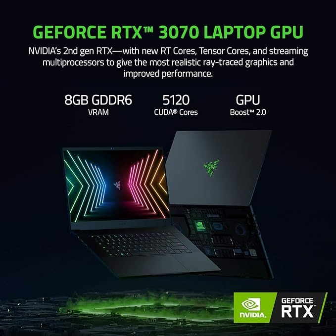 Razer Blade 15 Gaming Laptop: NVIDIA GeForce RTX 3070-10th Gen Intel 8-Core i7 CPU - 16 GB Ram