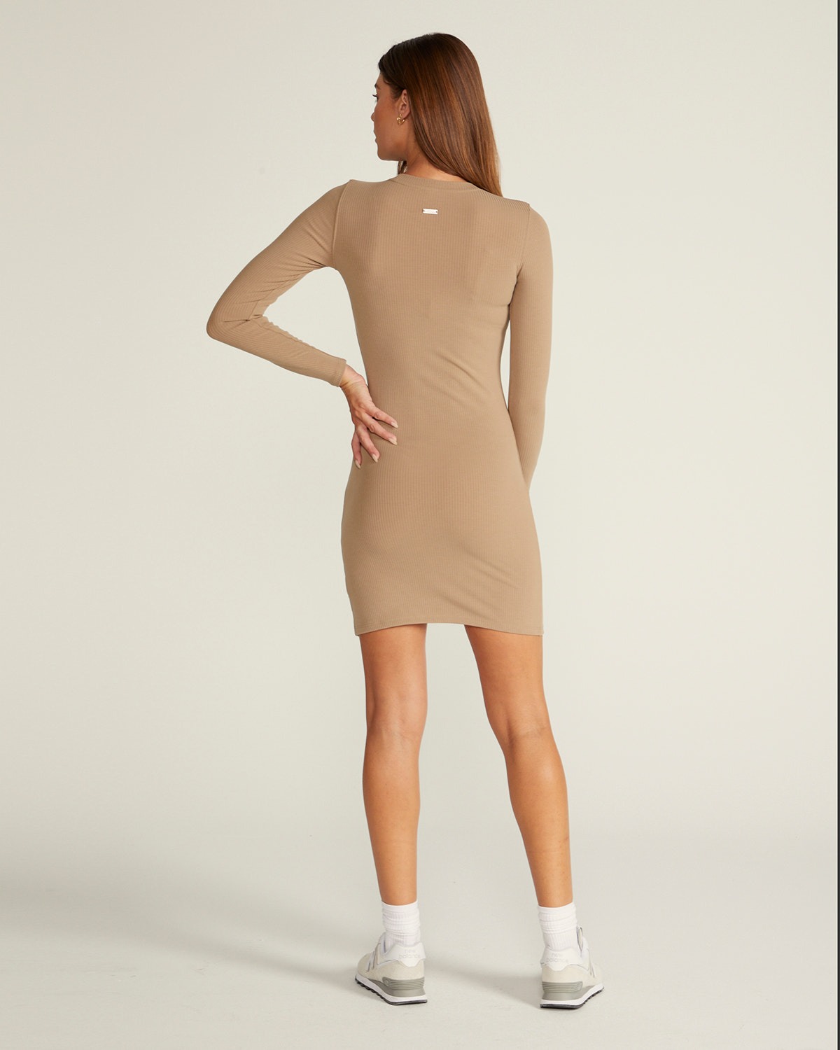 Bylt Rib Long Sleeve Split Hem Dress - Driftwood