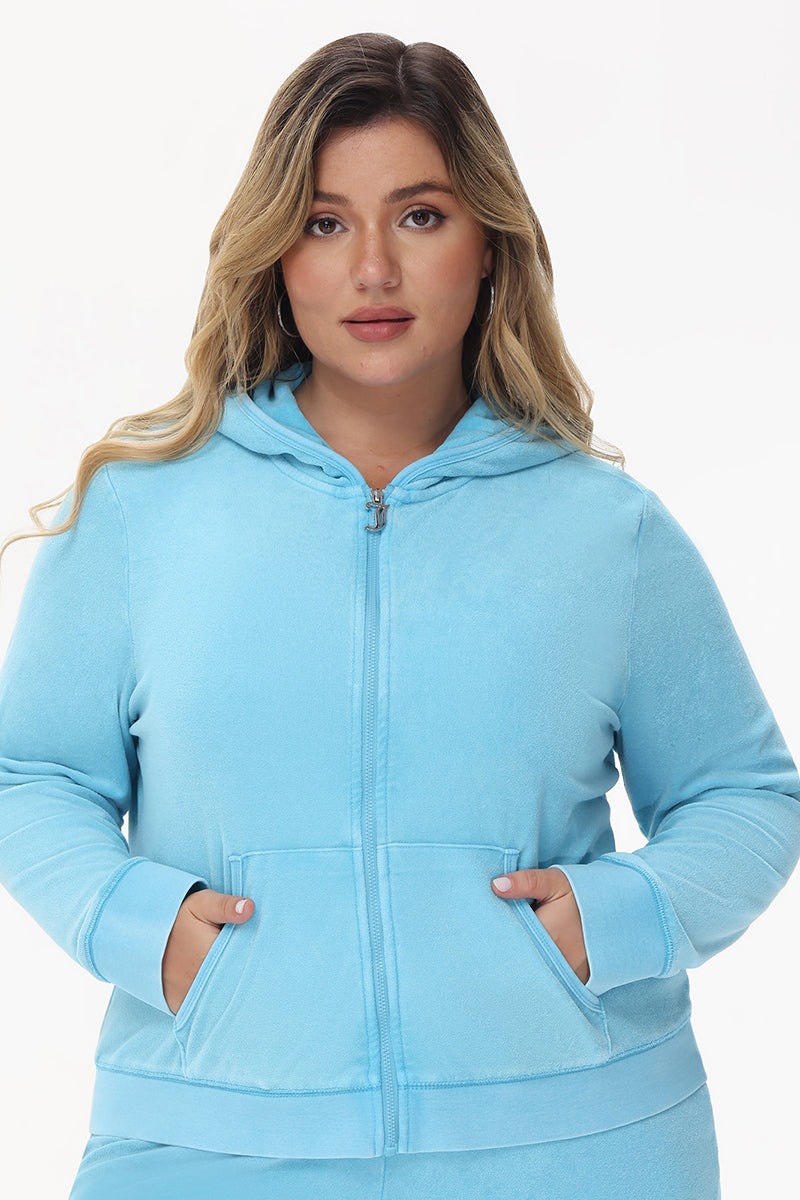 Juicy Couture PLUS-SIZE BIG BLING TOWEL TERRY ZIP HOODIE - Wave