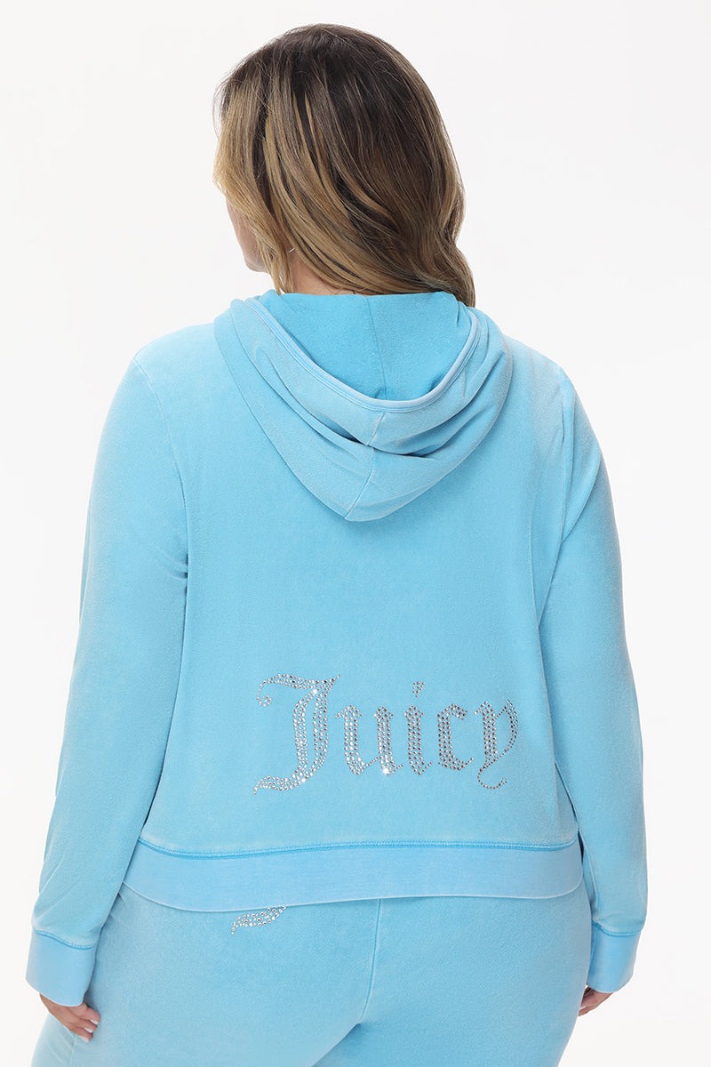 Juicy Couture PLUS-SIZE BIG BLING TOWEL TERRY ZIP HOODIE - Wave