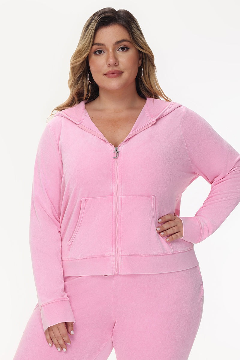 Juicy Couture PLUS-SIZE BIG BLING TOWEL TERRY ZIP HOODIE - Hot Hot