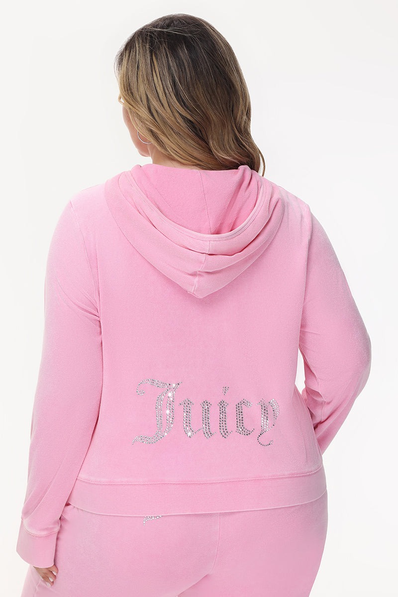 Juicy Couture PLUS-SIZE BIG BLING TOWEL TERRY ZIP HOODIE - Hot Hot