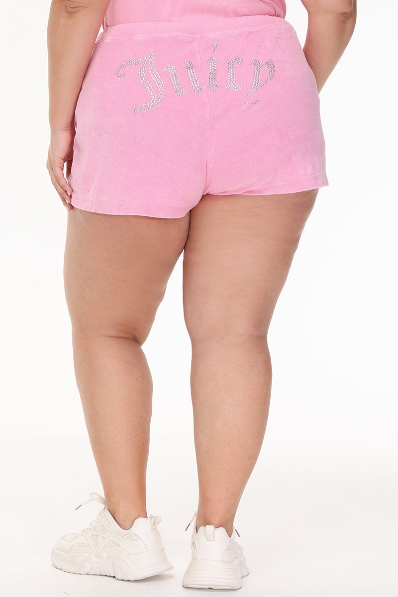 Juicy Couture PLUS-SIZE BIG BLING TOWEL TERRY SHORTS - Hot Hot