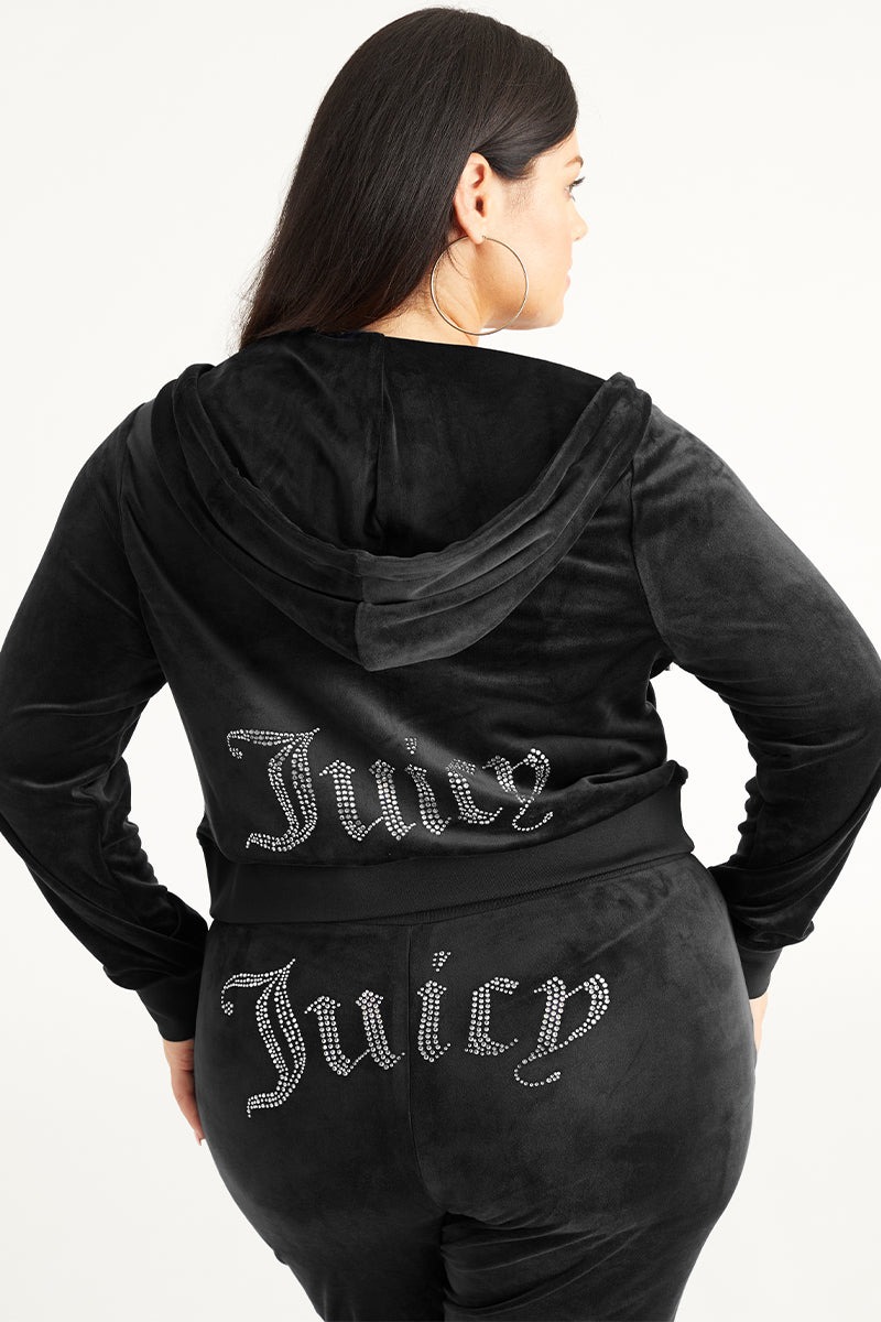 Juicy Couture PLUS-SIZE OG BIG BLING VELOUR HOODIE - Liquorice