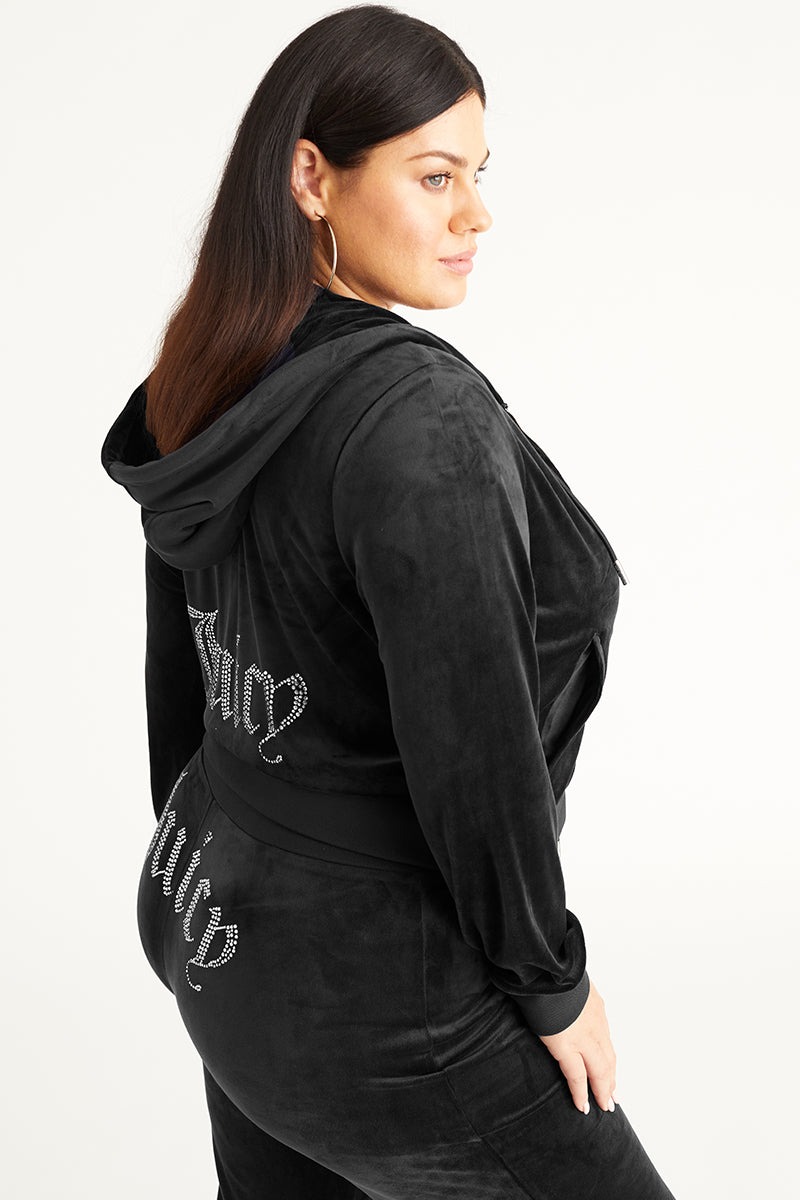 Juicy Couture PLUS-SIZE OG BIG BLING VELOUR HOODIE - Liquorice