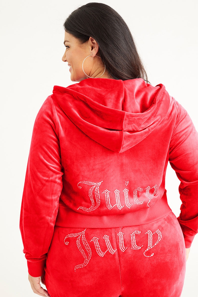 Juicy Couture PLUS-SIZE OG BIG BLING VELOUR HOODIE - Coco Red