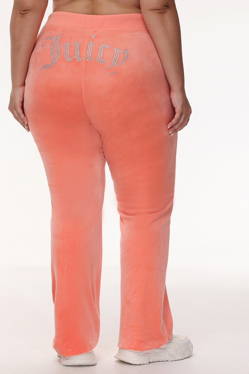 Juicy Couture PLUS-SIZE OG BIG BLING VELOUR TRACK PANTS - Guava