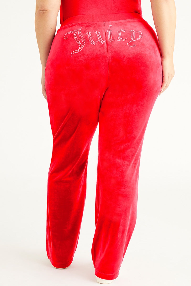 Juicy Couture PLUS-SIZE OG BIG BLING VELOUR TRACK PANTS - Coco Red