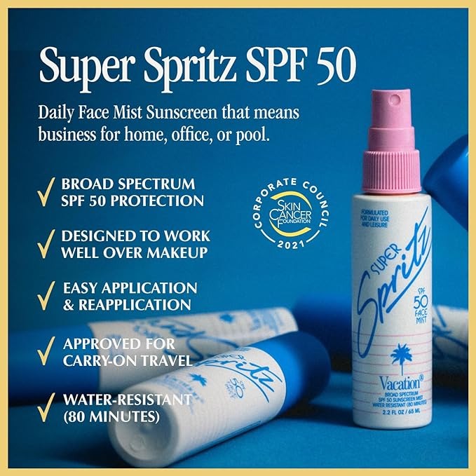 Vacation Super Spritz SPF 50 Sunscreen Face Mist + Air Freshener Bundle - 2.2 Fl Oz