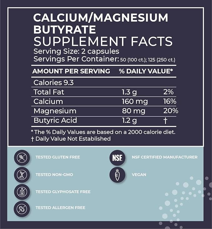 BodyBio Butyrate with Calcium & Magnesium - 100 Kapsül