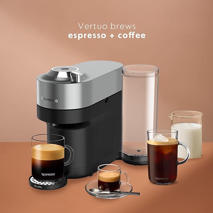 Nespresso Vertuo POP Deluxe Coffee and Espresso Machine by Breville with Milk Frother - Titan Medium