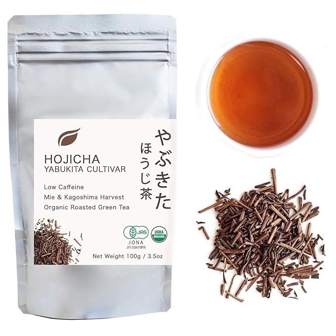 Organic Japanese Hojicha - Yabukita Cultivar - 3.5 Oz Bag - Low Caffeine - Loose Leaf Green Tea