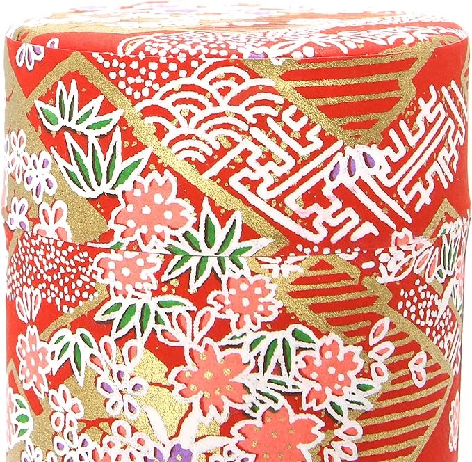 Matcha Konomi Handmade Washi Paper Tea Tin - Red Flowers