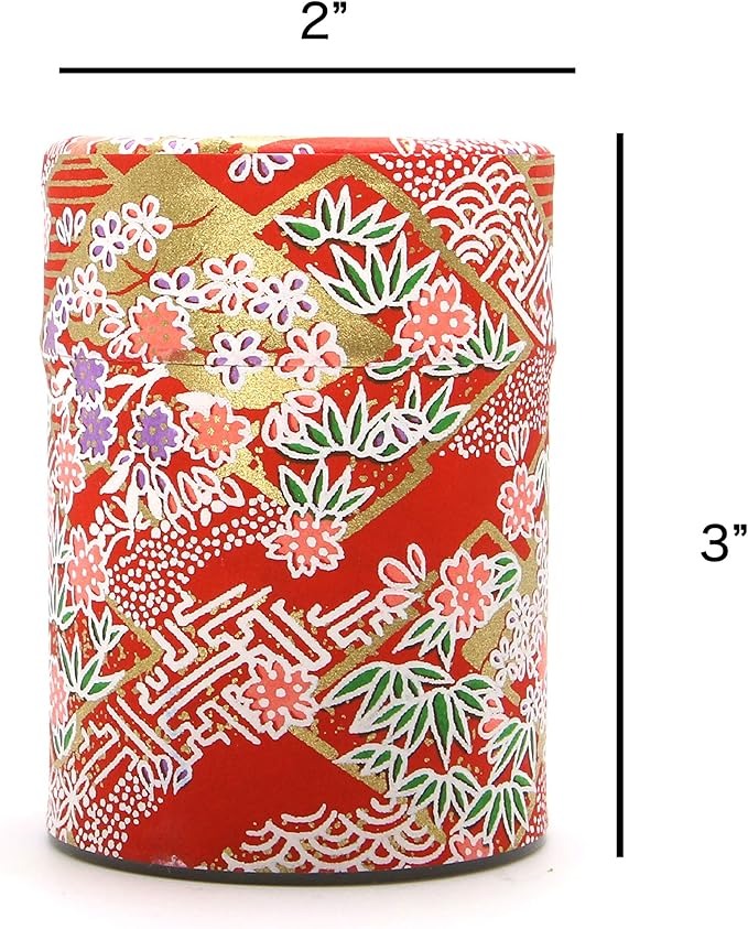 Matcha Konomi Handmade Washi Paper Tea Tin - Red Flowers