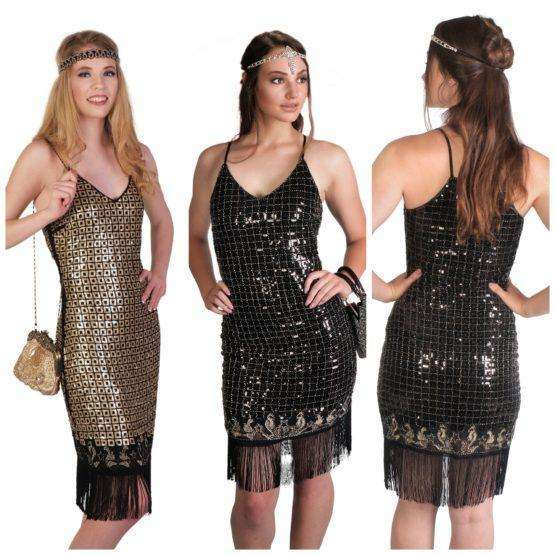 Abracadabra Nyc Black & Gold Flapper Dress