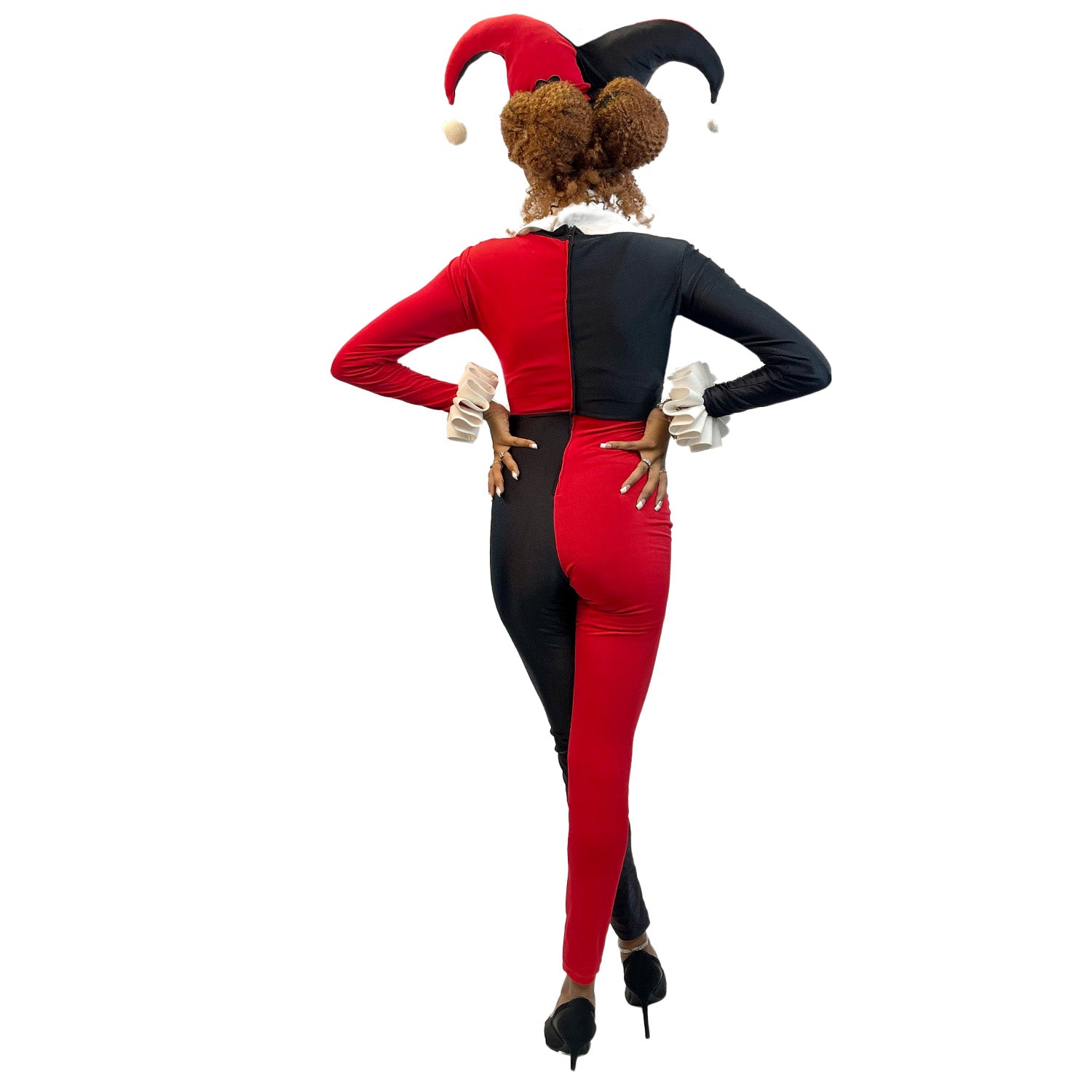 Abracadabra Nyc DC Comic Harlequin Jester Adult Costume Jumpsuit w/ Jester Hat and Mask