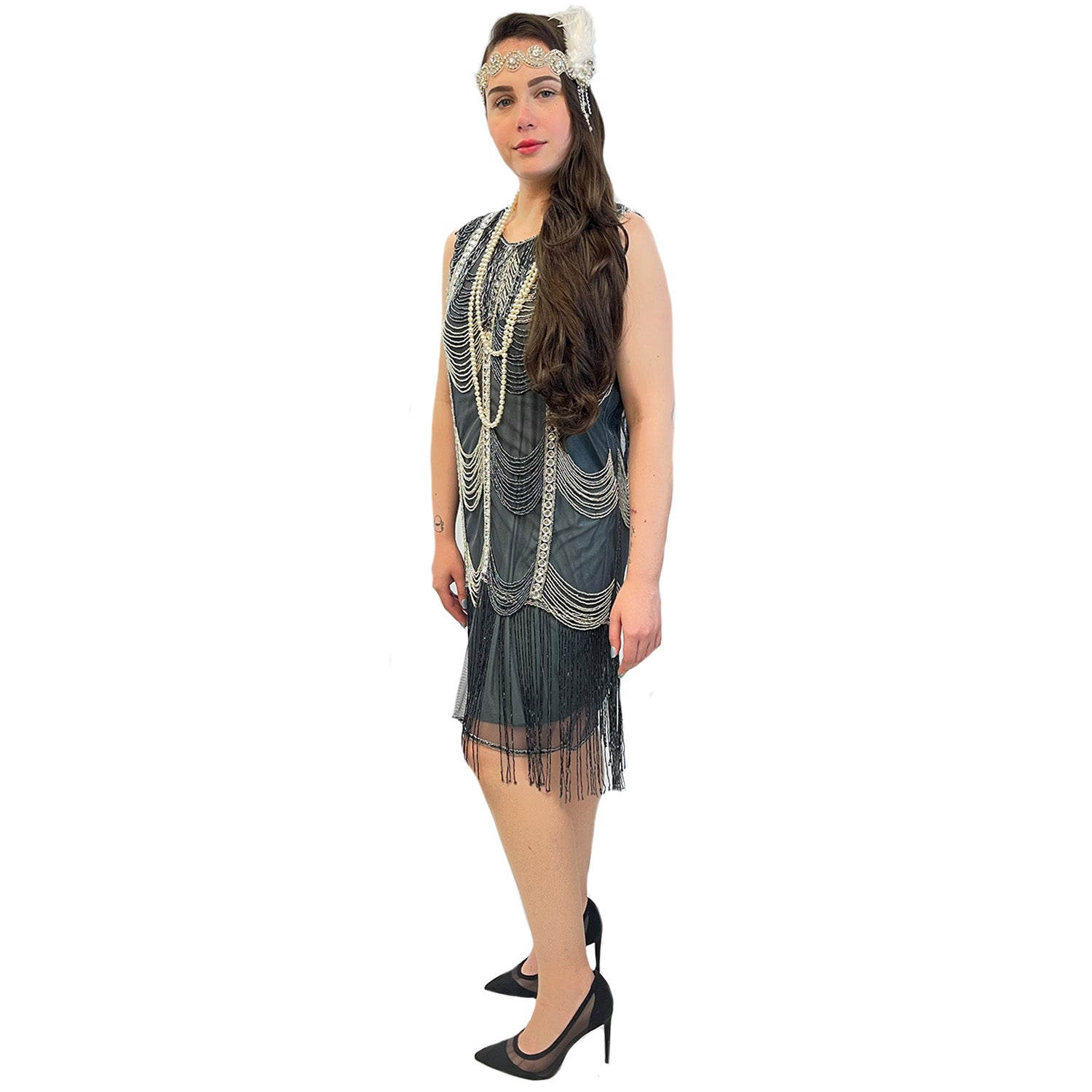 Abracadabra Nyc 1920's Scalloped Stone Hematite Flapper Dress Women's Costume