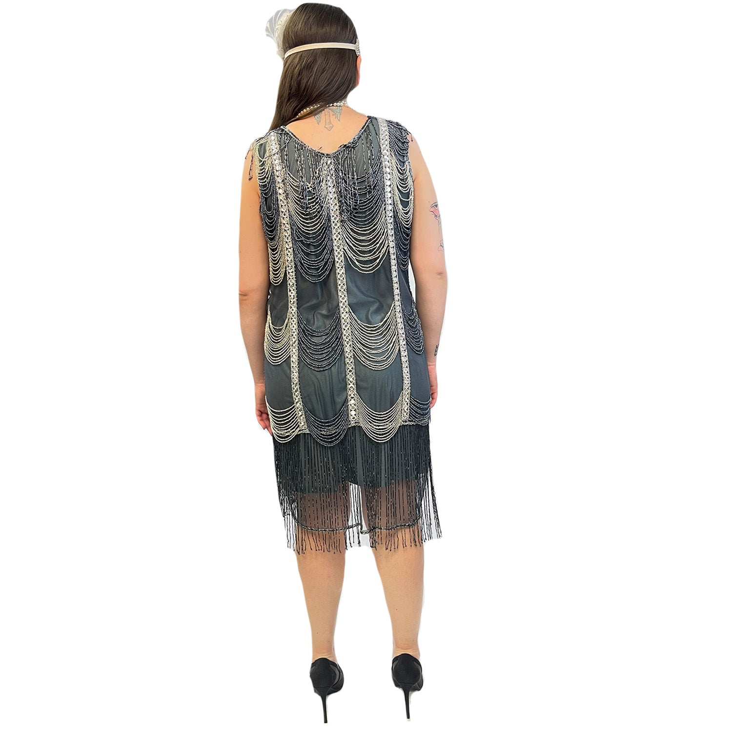 Abracadabra Nyc 1920's Scalloped Stone Hematite Flapper Dress Women's Costume