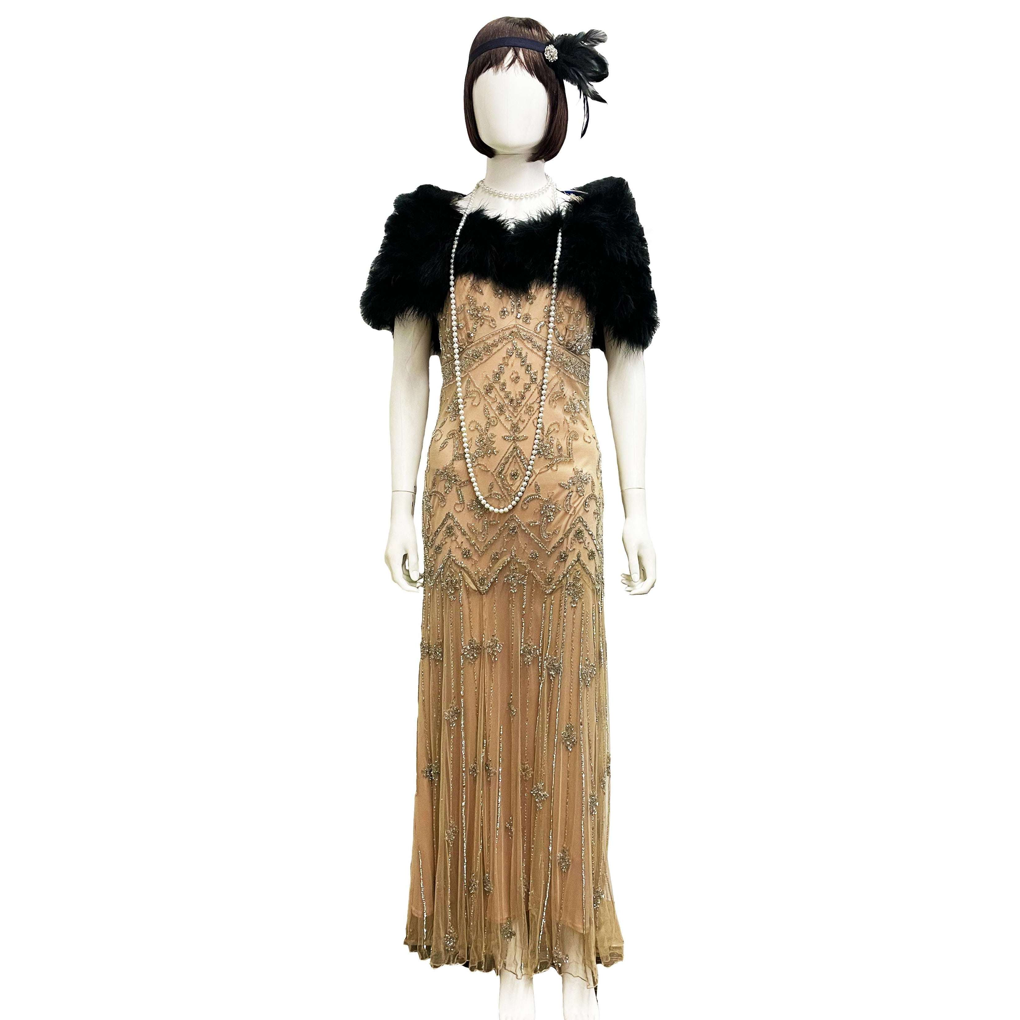 Abracadabra Nyc Premiere 1920s Tan & Silver Elegant Evening Gown Adult Costume