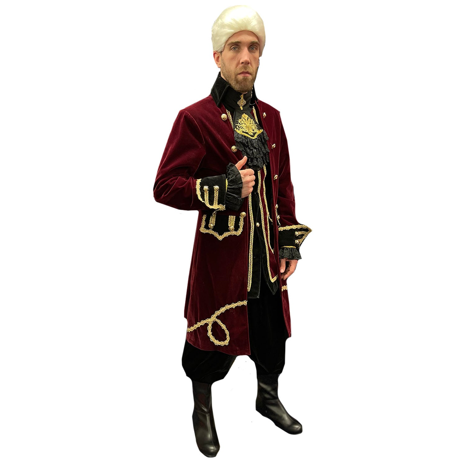 Abracadabra Nyc Colonial Men's Burgundy Velvet Historical Costume