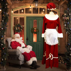 Abracadabra Nyc Custom Premium Red Velvet Mrs. Claus Dress W/ Sequin Trim and Apron Adult Costume