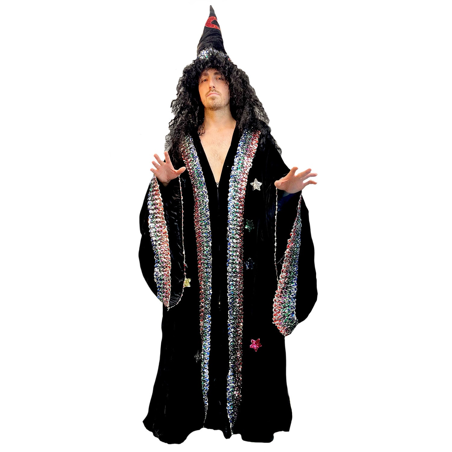 Abracadabra Nyc Dark Fantasy Adult Black Sequin Wizard Cloak & Hat