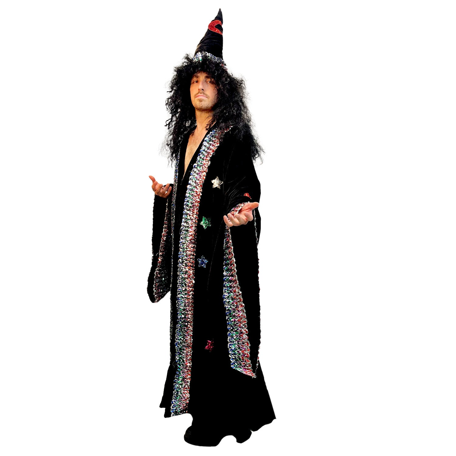 Abracadabra Nyc Dark Fantasy Adult Black Sequin Wizard Cloak & Hat