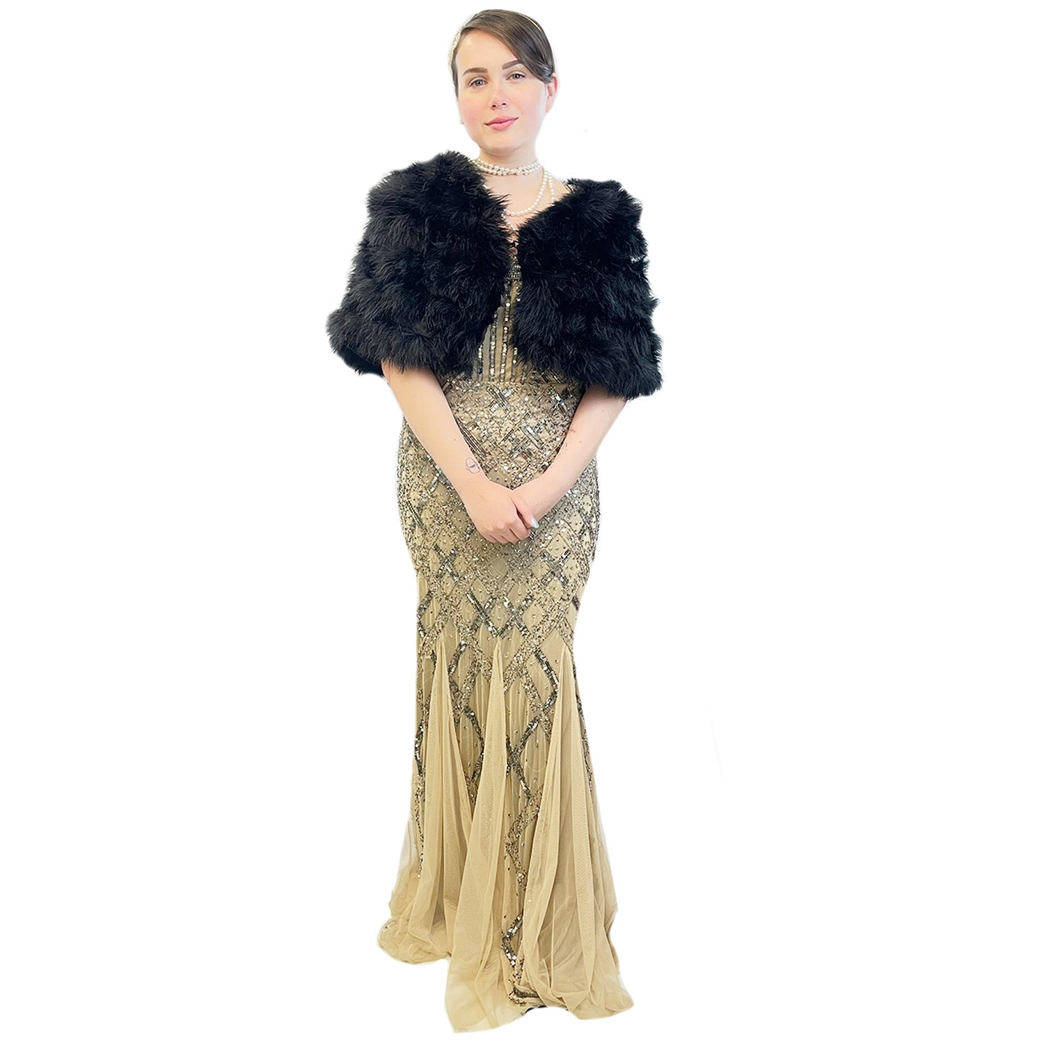 Abracadabra Nyc 1920s Beige Beaded Evening Gown Women's Costume