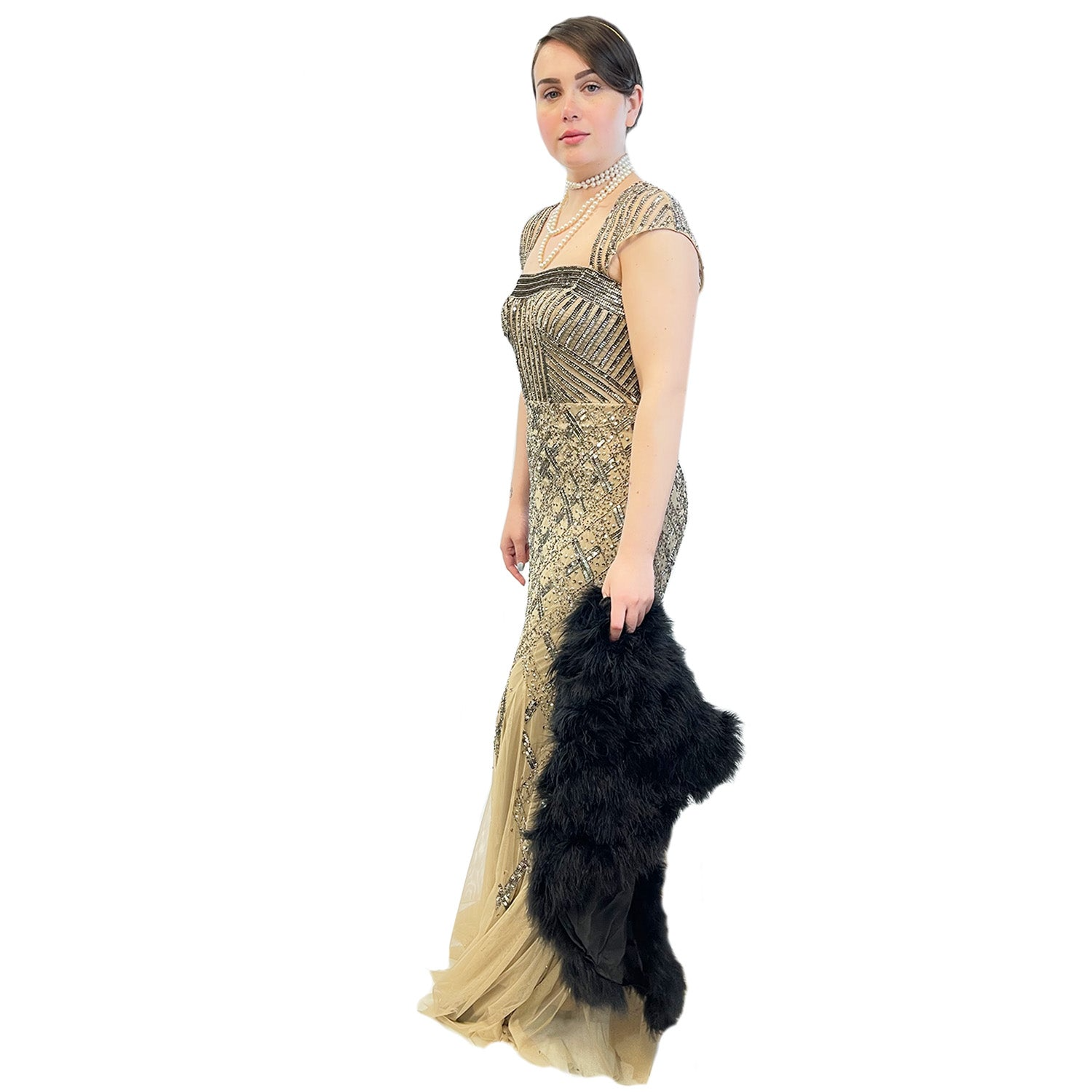 Abracadabra Nyc 1920s Beige Beaded Evening Gown Women's Costume