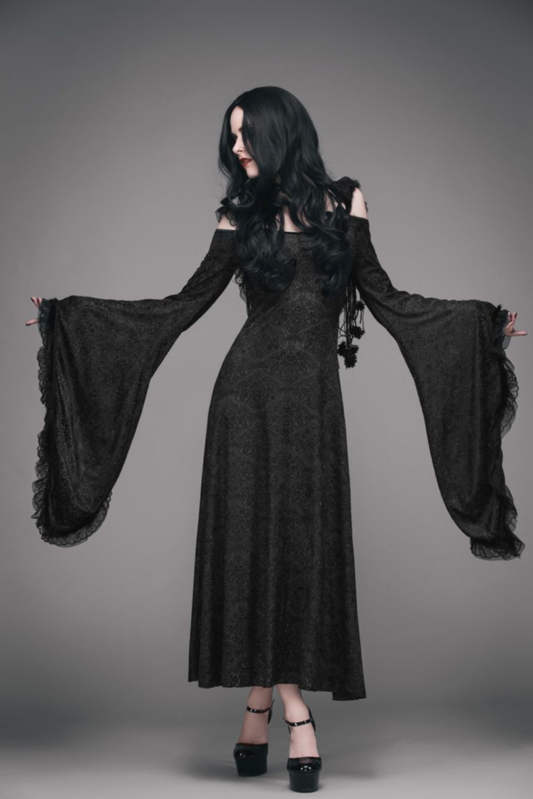 Abracadabra Nyc Gothic Cold Shoulder Long Sleeve Hooded Maxi Dress