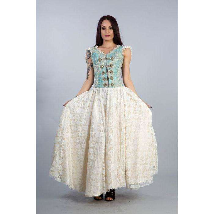 Abracadabra Nyc Gypsy Corset Dress in Turquoise Cream Jacquard/Cream Lace