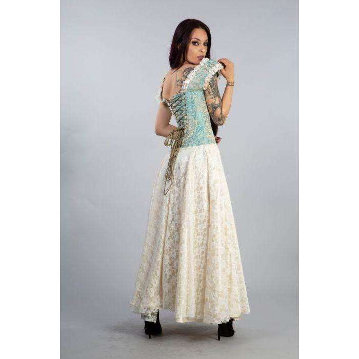 Abracadabra Nyc Gypsy Corset Dress in Turquoise Cream Jacquard/Cream Lace