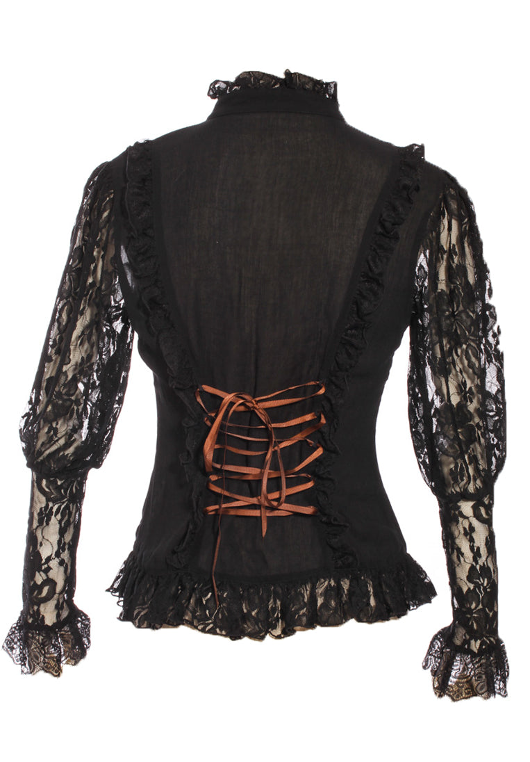 Abracadabra Nyc Black Gothic Lace Long Sleeve Shirt