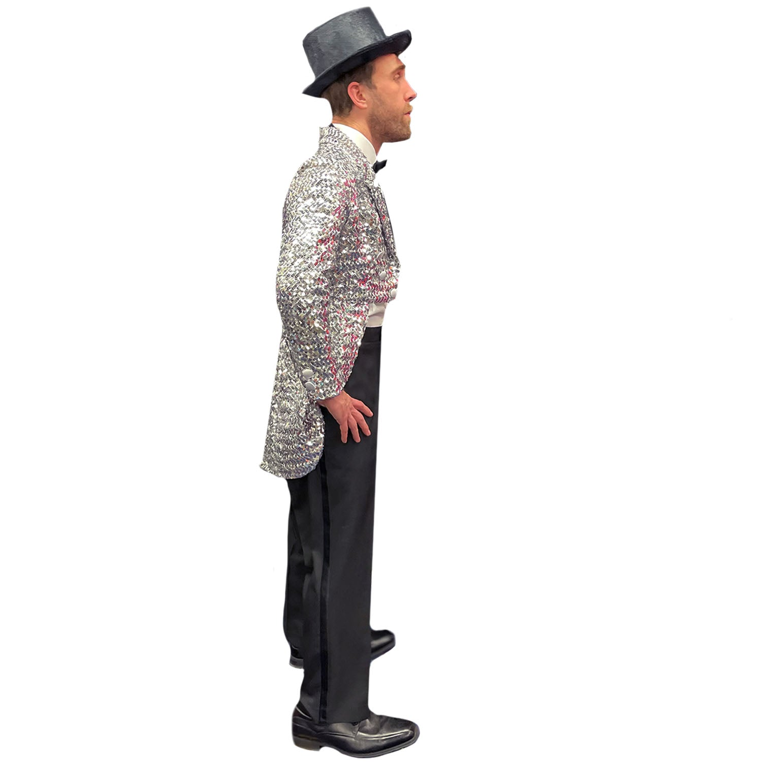 Abracadabra Nyc Shimmery Silver Sequin Men's Tailcoat