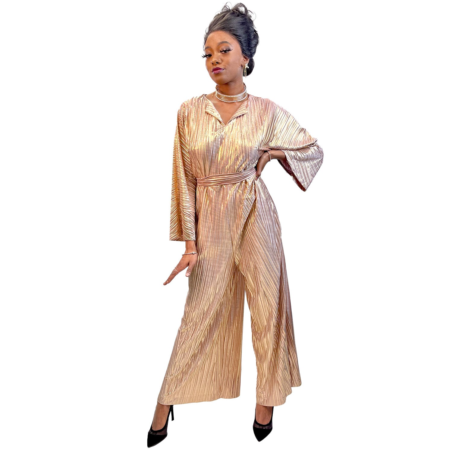 Abracadabra Nyc 1970s Pink & Gold Disco Jumpsuit Women's Costume