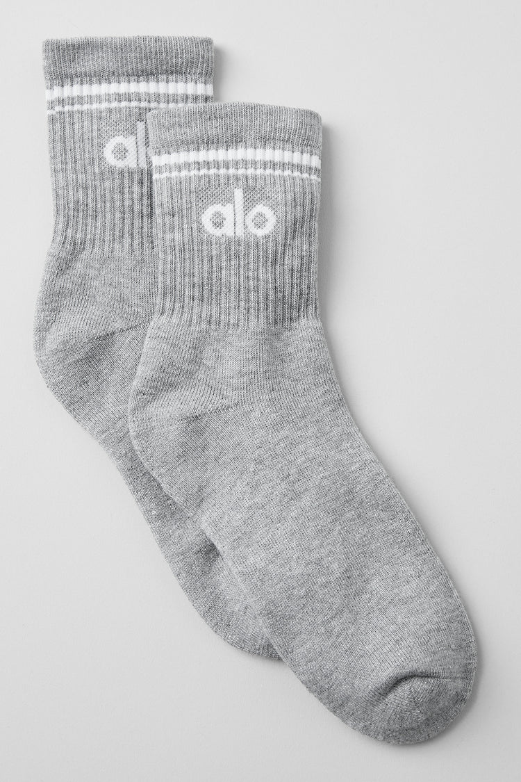 Alo Yoga Unisex Half-Crew Throwback Sock- Athletic Heather Grey White